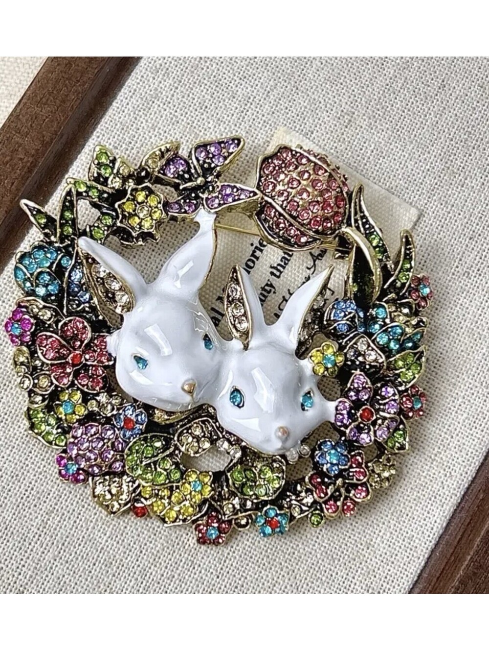 Easter Bunny Rhinestone Brooch Pin Colorful Floral Spring Butterfly White Rabbit - Picture 2 of 4